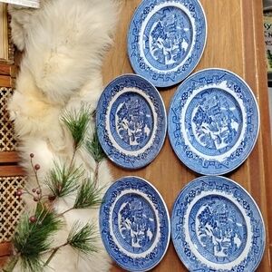 . Antique British Anchor Willow Blue Willow Plates